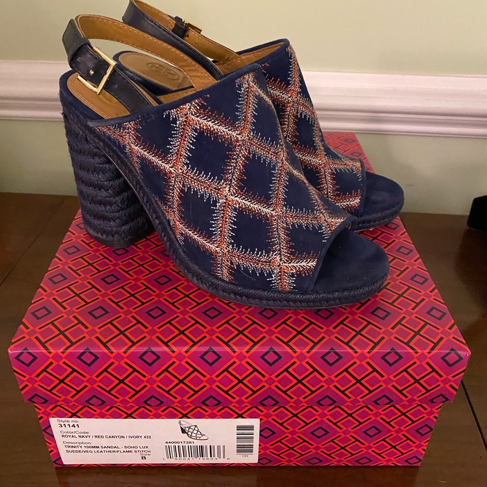 COPY - Tory Burch Trinity Navy chunky heel. Like …